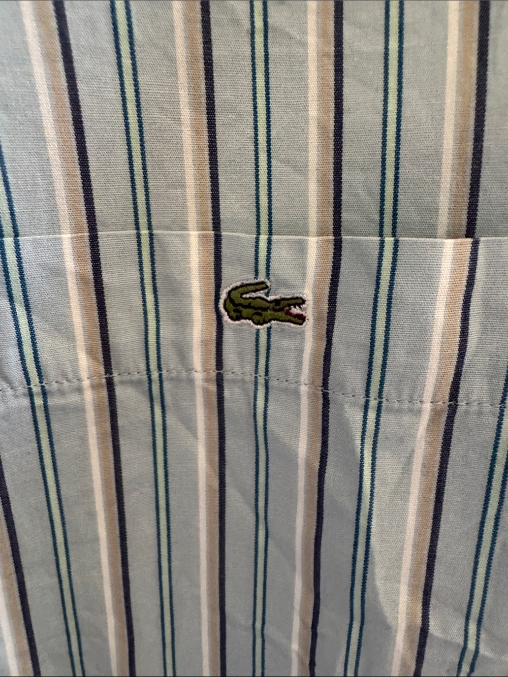 Lacoste Blue, Navy, Gray, White and Green Striped Short-Sleeve Polo
